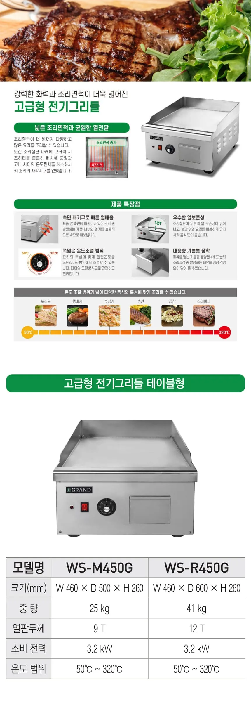 [그랜드우성] 업소용 전기 그리들 테이블형 450 (12T) (36) WS-R450G 상세 이미지 1