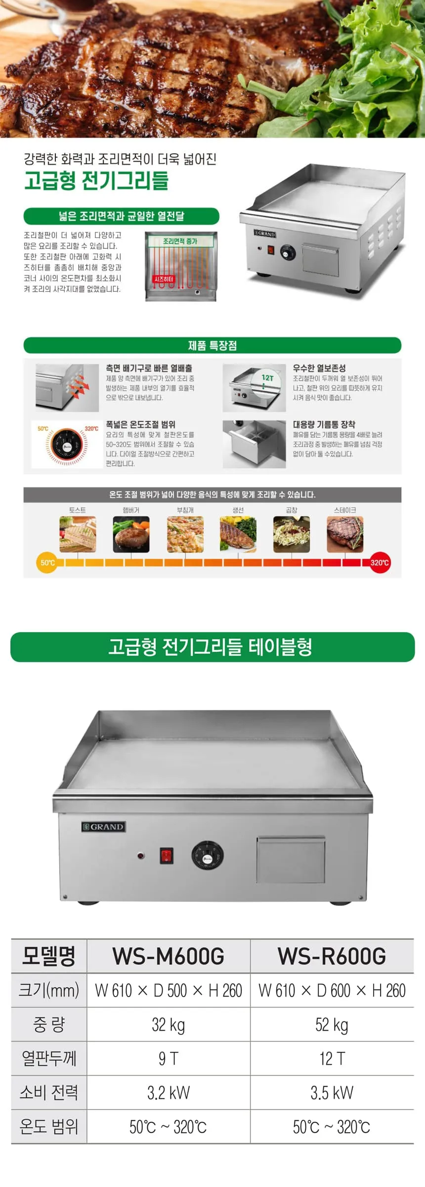 [그랜드우성] 업소용 전기 그리들 테이블형 600 (12T) (36) WS-R600G 상세 이미지 1