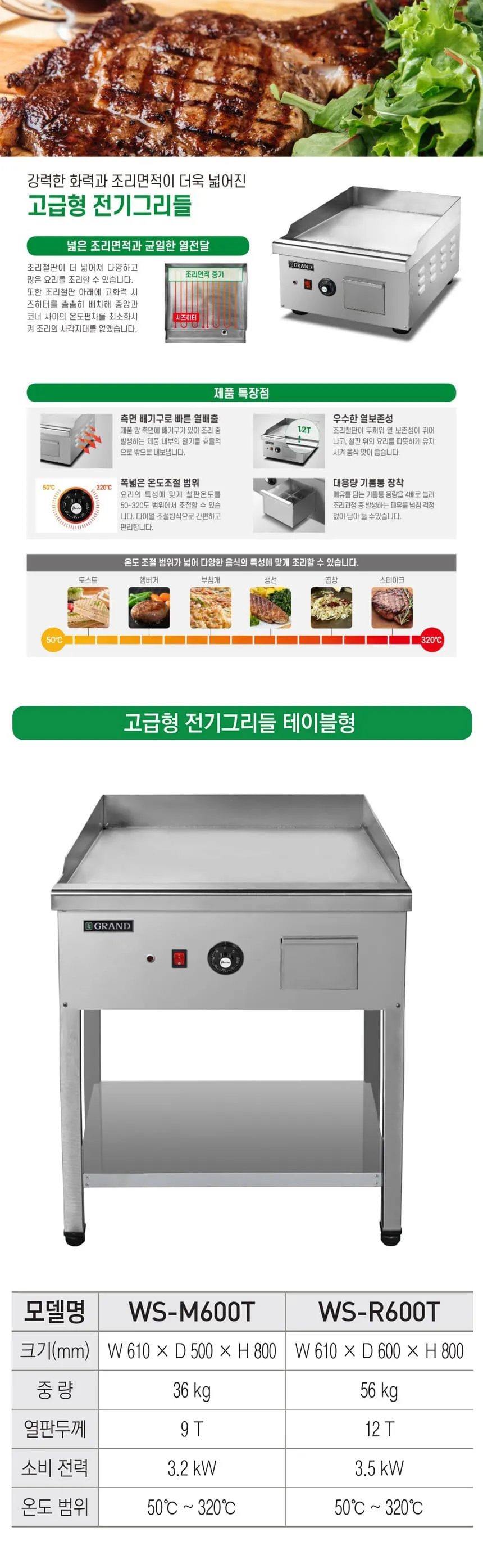 [그랜드우성] 업소용 전기 그리들 스탠드형 600 (12T) (36) WS-R600T 상세 이미지 1