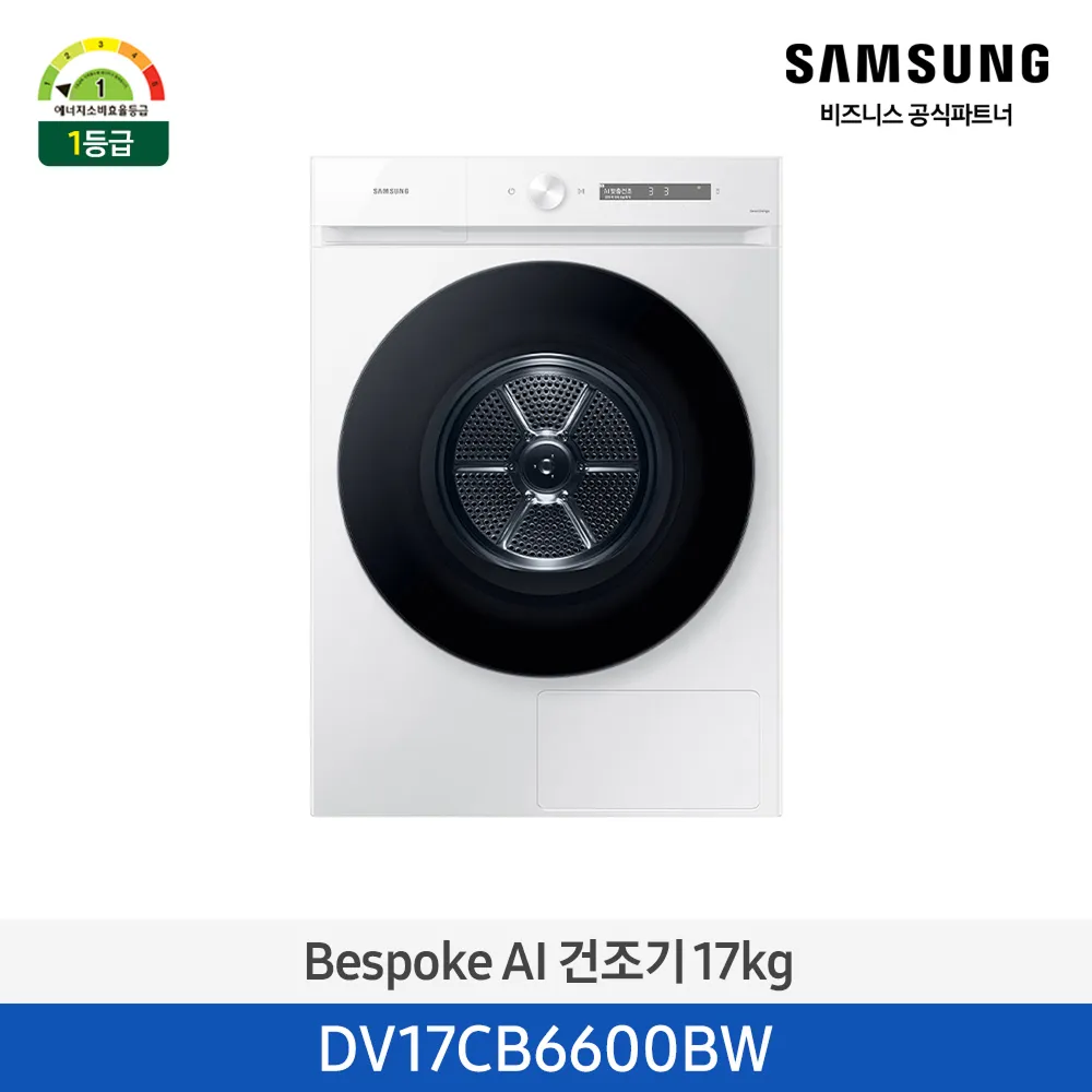 [삼성전자] 비스포크 그랑데 건조기 AI 17kg [심플컨트롤] 1등급 화이트 DV17CB6600BW [페이]